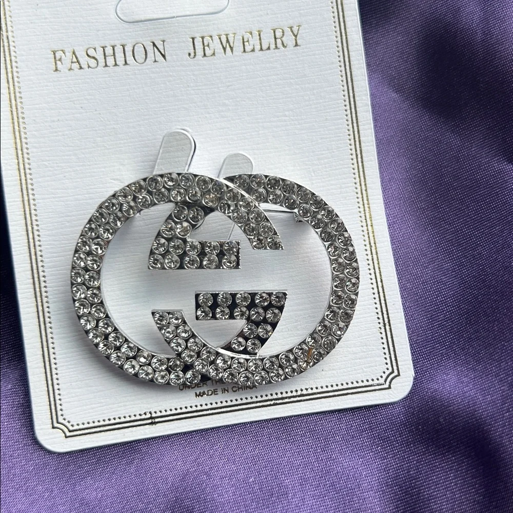 Fashion Jewelry Silver Rhinestone Interlocking G Brooch